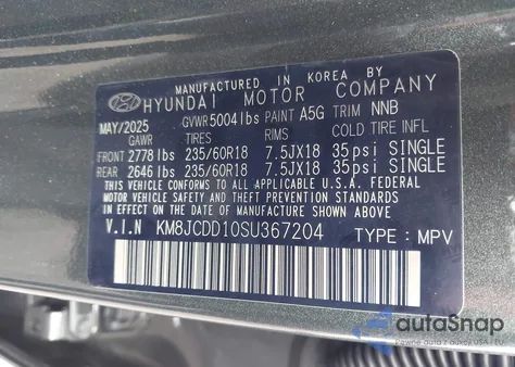 2025 Hyundai Tucson Hybrid Sel Convenience z USA, uszkodzony, nr VIN KM8JCDD10SU367204